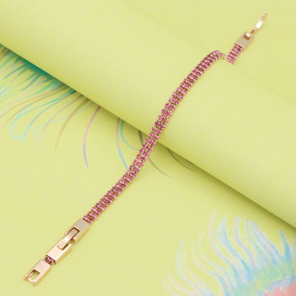 Elegant Rose Gold Bracelet with Sparkling Pink Stones, Adjustable Fit, XPBL0729 - Picture 7 of 12